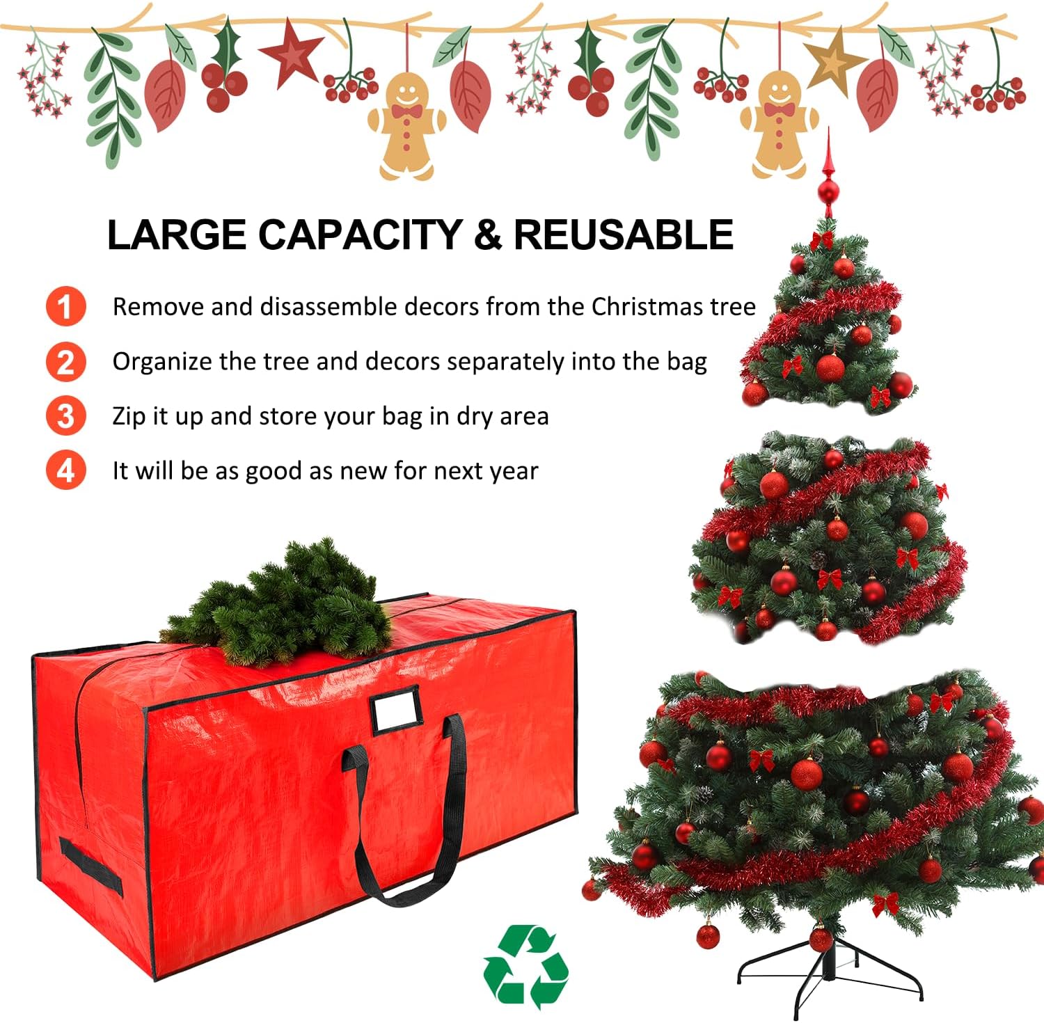 Skiennix 9 ft Christmas Tree Storage Bag - Waterproof, Durable Handles & Dual Zippers, Red