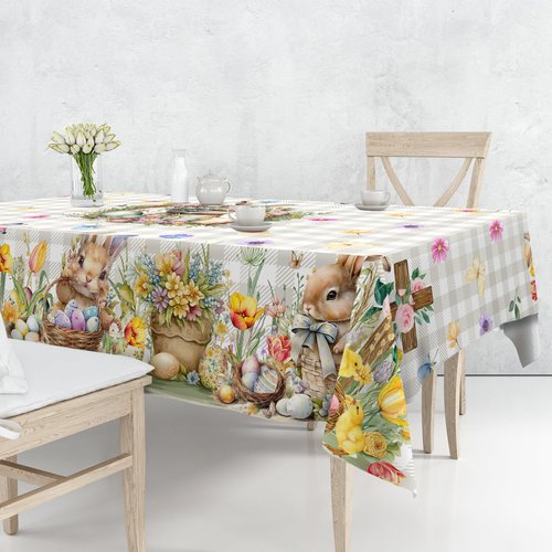 Unibyby Easter Tablecloth 60 x 84 Inch Rectangle, Easter Bunny Table Cloth Buffalo Check Plaid Kitchen Table Cover for Dining Room Spring Oblong Tablecloth Indoor Decor