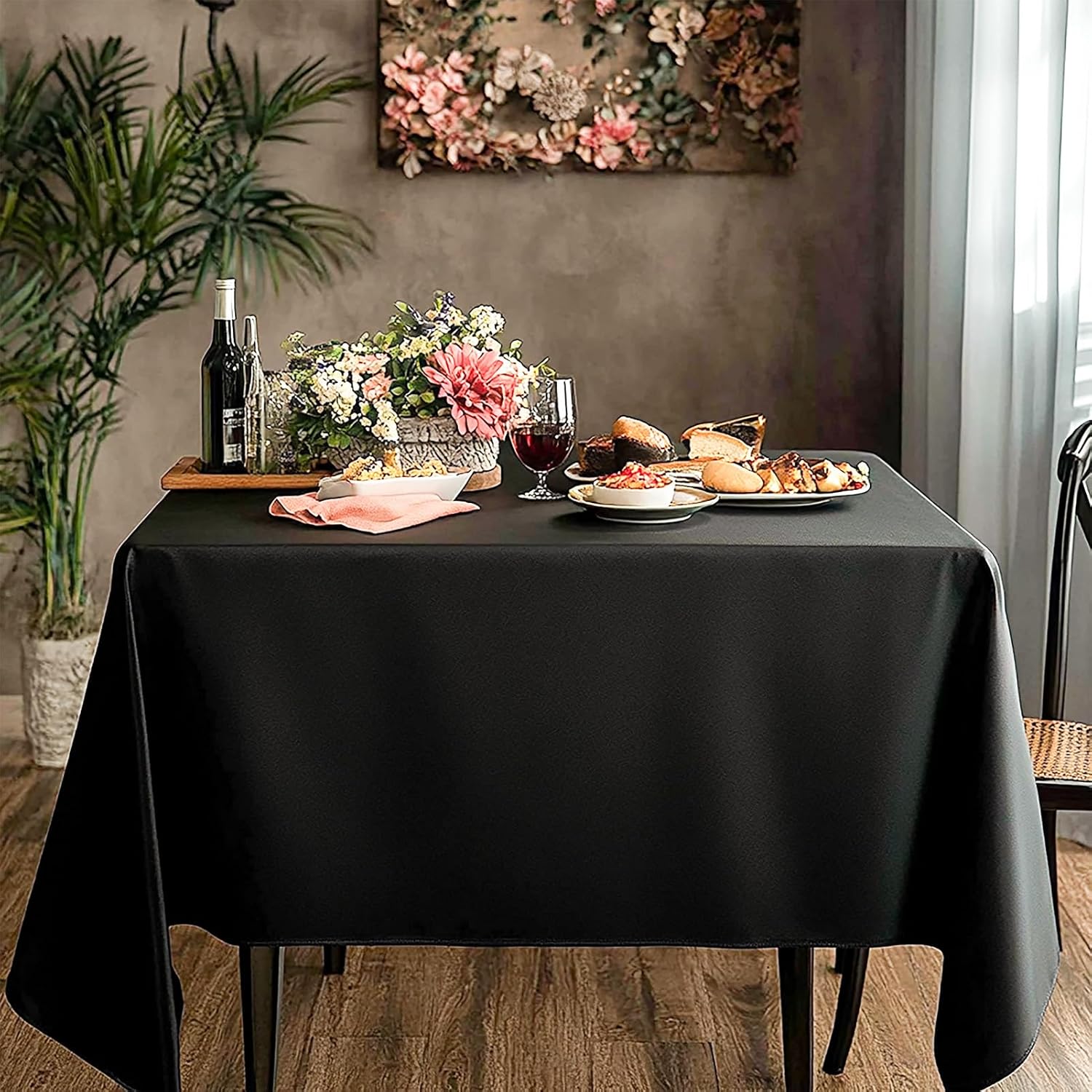 Regine Switzerland Square Tablecloth - 52 x 52 Inch Black | Stain & Wrinkle Resistant, Washable Polyester for Events