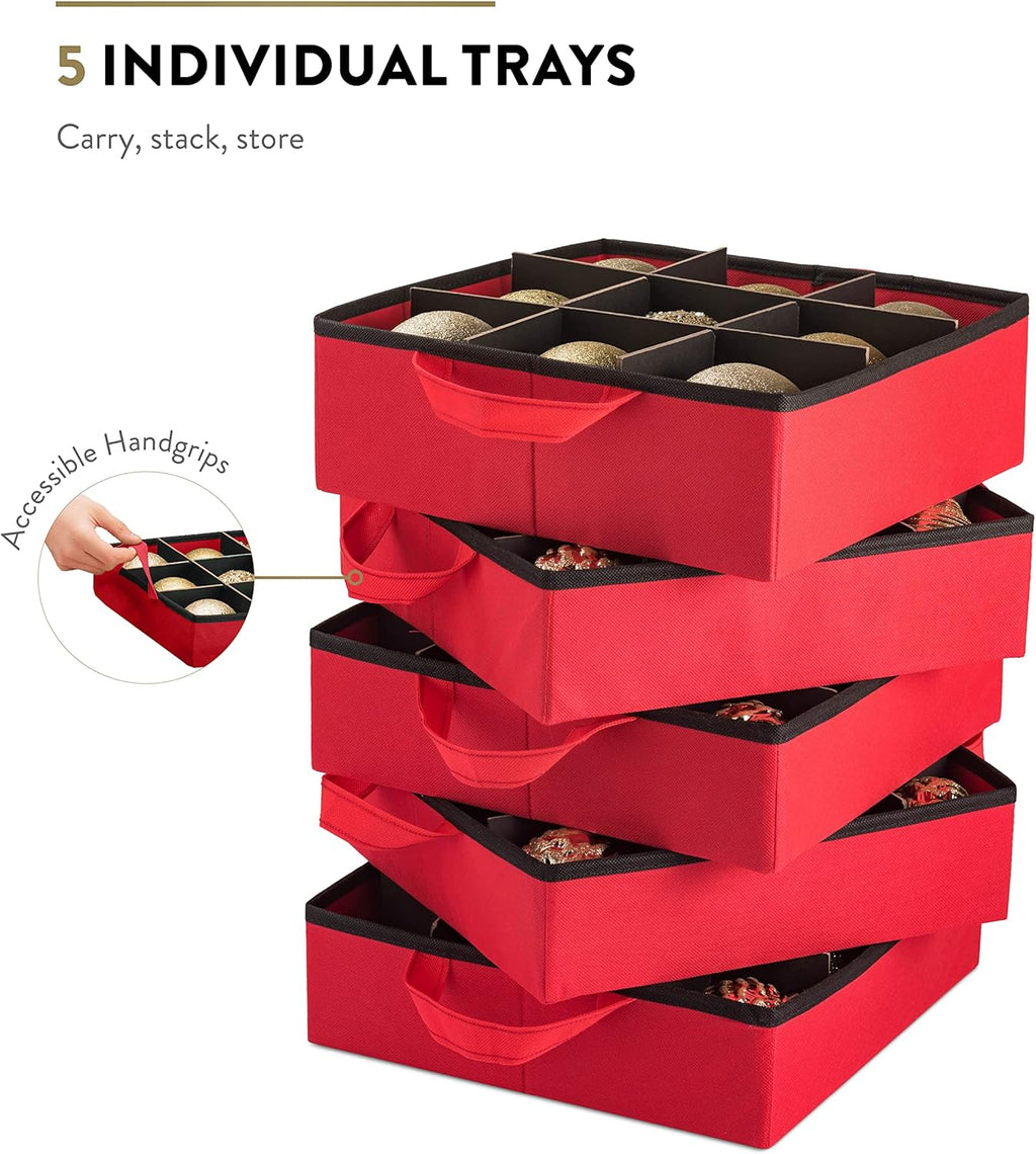 ZOBER Christmas Ornament Storage Box - Easy Access Removable Trays for 73 Ornaments - Red
