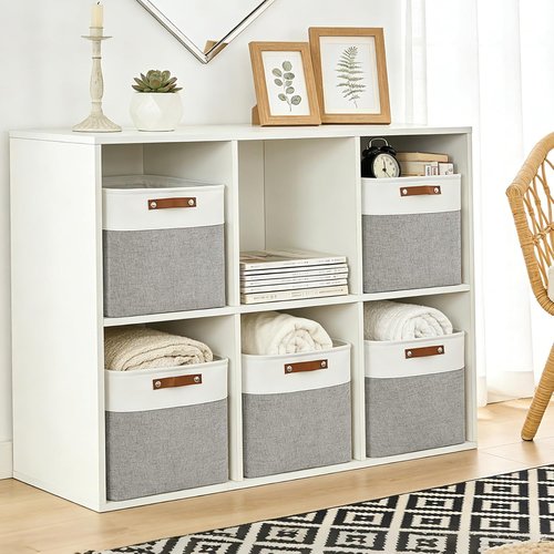 Bagnizer 13x13 Cube Storage Bins - Collapsible Fabric Boxes | 4-Pack Grey & White Organizers for Home & Office