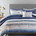 Madison Park Marina Comforter Quilt Combo Set - Modern Luxury Design, All Season Down Alternative Bedding, Matching Shams, Decorative Pillows, Full/Queen(90"x90"), Seersucker Blue 8 Piece