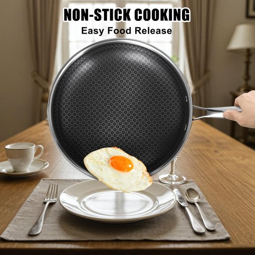 USELUCK 10 Inch Nonstick Frying Pan, Stainless Steel Skillet with Honeycomb Surface, Induction Compatible, Oven & Dishwasher Safe, PFAS-Free Cookware