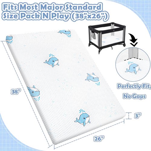 GOODFINDS Pack and Play Mattress, 38"x26" High Density Soft & Firm Memory Foam Pack N Play Mattresses, Baby Mattress for Pack and Play for Pack N Play with Non-Slip Bottom Washable Cover