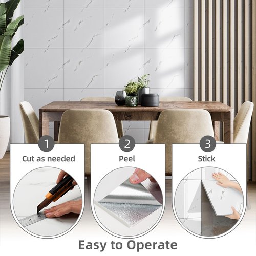 Vieshful 20pcs Peel and Stick Backsplash Tile，12"x12" Self Adhesive Marble Tile for Wall, PVC Waterproof Shower Wall Panels, Back Splash Stick on Tiles for Kitchen Bathroom Living Room (Not Real Tile)
