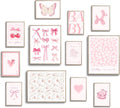TwoDays Pink Coquette Wall Art | Aesthetic Light Pink Bows Posters for Girls' Dorm | Set of 12 Unframed (8" x 10" Largest)