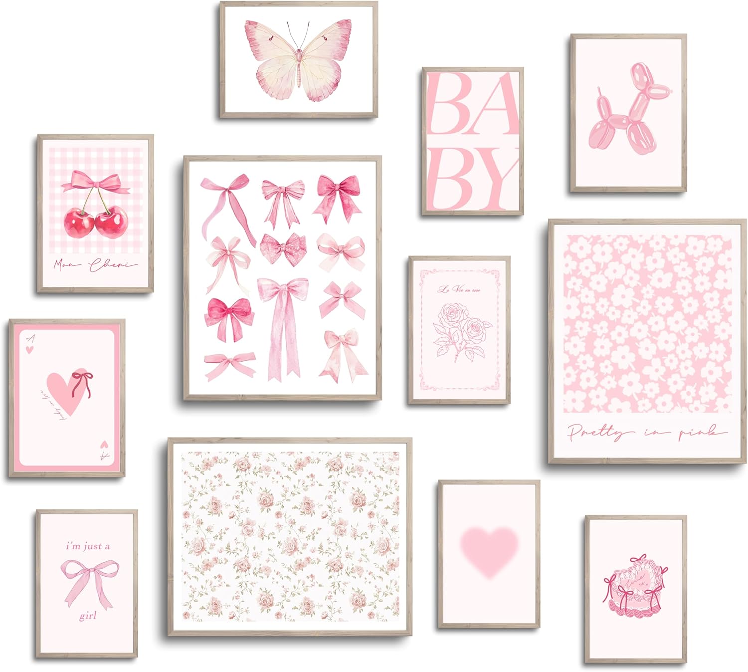 TwoDays Pink Coquette Wall Art | Aesthetic Light Pink Bows Posters for Girls' Dorm | Set of 12 Unframed (8" x 10" Largest)