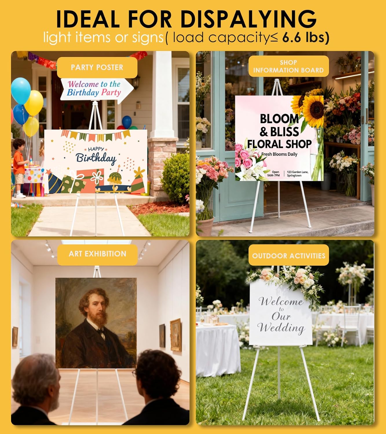 Skiennix Display Easel Stand - Lightweight Adjustable Tripod for Outdoor Painting | Portable White 1PC
