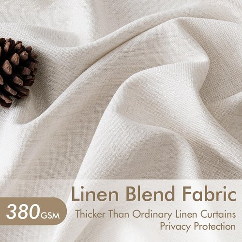 MIULEE Pinch Pleated Linen Curtains - 90 Inch Semi-Sheer Light Filtering Drapes | 4 Panels in Beige & White