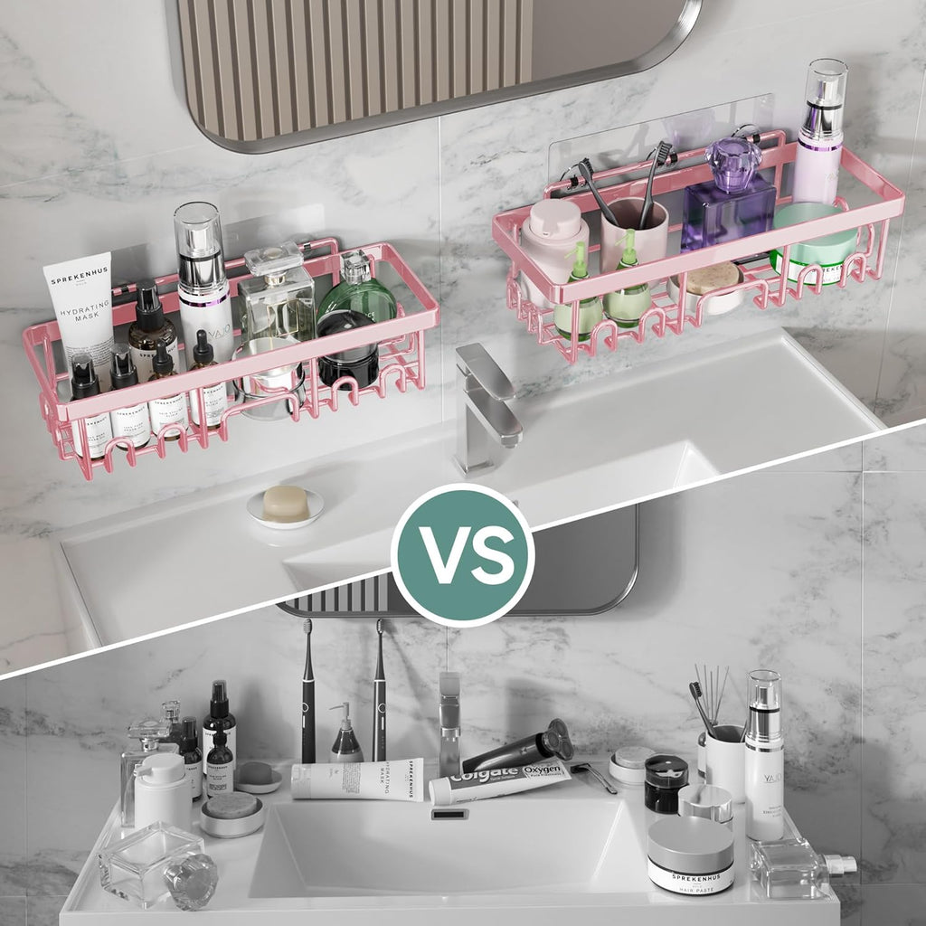 Veken Large Capacity Shower Caddy - Rustproof Adhesive Shelves with Soap Holder | 6-Pack Pink Bathroom Organizer
