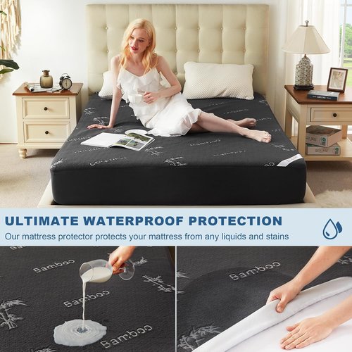 BEDLORE Twin Size Waterproof Mattress Protector - Soft Bamboo Viscose Fitted Cover | Breathable & Noiseless, Machine Washable (Gray)