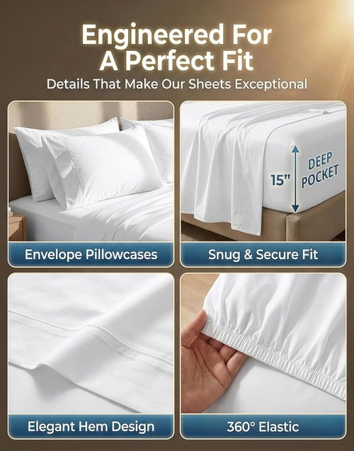 LANE LINEN King Size Sheets Set - 600 Thread Count 100% Cotton, Naturally Cool & Durable - White