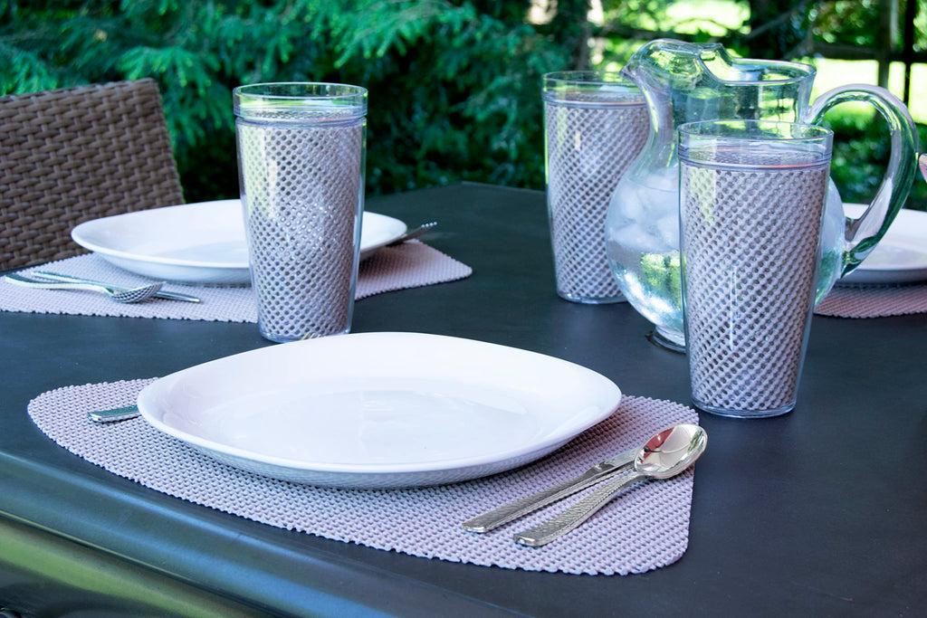 Kraftware Fishnet Wedge Placemats for Round Outdoor Tables, Tan, Set of 6, Small