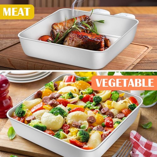 E-far Stainless Steel 8x8 Inch Square Cake Pans - Set of 2, Non-Toxic & Dishwasher Safe Bakeware