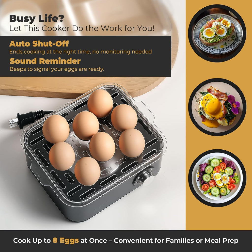 Annie & Mia Design Electric Egg Cooker - 8 Egg Capacity, 500W Rapid Boiling, Auto Shut-Off | Black