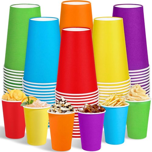 Kochorie 100 Pack Disposable Rainbow Paper Cups - Colorful 12 Ounce Birthday Party Supplies | 6 Vibrant Colors