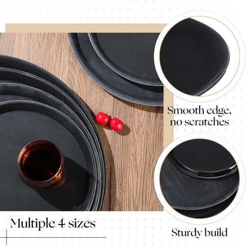 Zopeal 8 Pieces Black Round Restaurant Serving Tray, Plastic Non Slip Surface Food Meals Server Tray with Raised Edges for Home, Kitchen, Restaurant, Cafeteria, Bar (11",14",16",18")