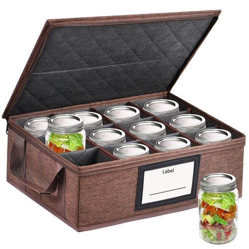 Geliwosy 16 oz Mason Jar Storage Containers - Sturdy Canning Jar Storage Boxes Organizer, Foldable Carrier Bag with Handles and Dividers, Holds 12 Pint Mason Jars, Home Canning Supplies (Pint)