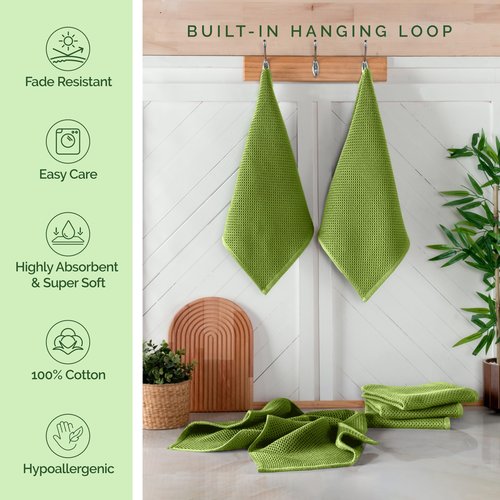 Elegant Comfort 100% Turkish Cotton 24-Pack Waffle Premium Kitchen Towels - Quick Drying and Super Absorbent Kitchen Dishcloth Towels, Ultra Soft Multi-Purpose Cleaning Towels, 16 x 25, Sage