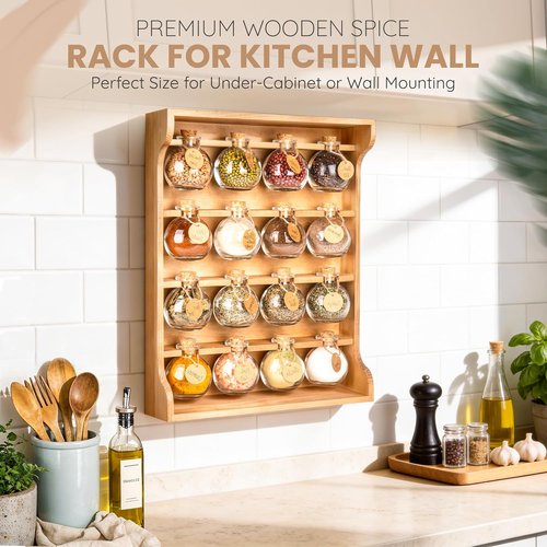 Byers Choice TX Pine Wooden Spice Rack Organizer - Antique Jar Holder for Kitchen Pantry or Wall Mount