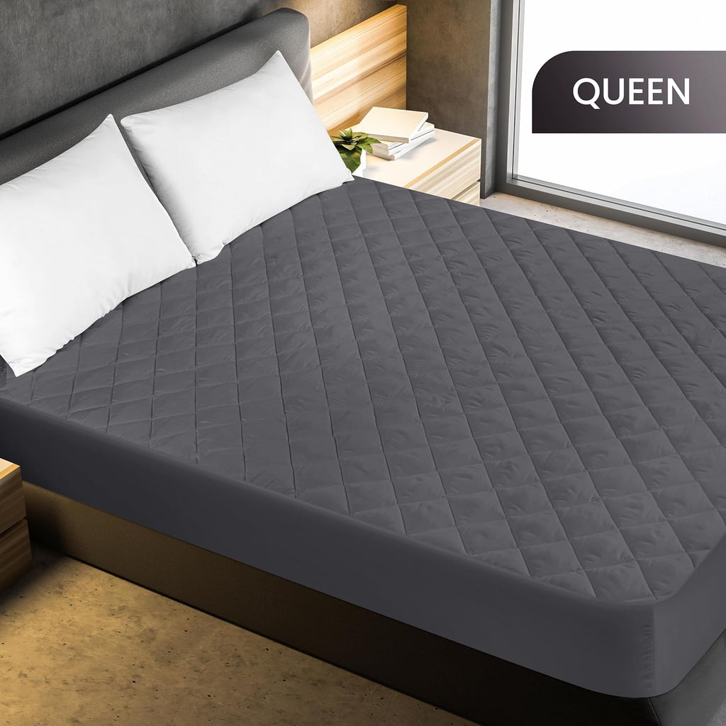 Utopia Bedding Quilted Fitted Mattress Pad - Queen Size, Elastic Cover, Machine Washable, Grey (Pack of 2)