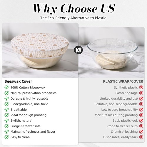 NOBLENSEYD Resuable Bowl Covers for Bread Proofing-Beeswax Bowl Covers Resuable, 4/6/ 8/10 Inch - Elastic Cotton Fabric for Sourdough Bread Bowl Cover, Proofing Cover, Dough Proofing and Food Storage