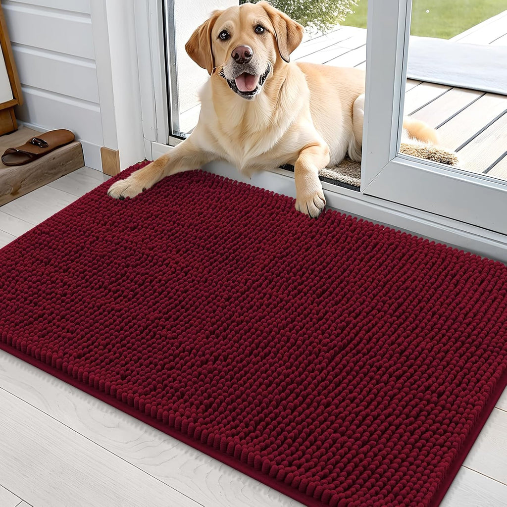 OLANLY Dog Door Mat - Absorbent Non-Slip Mud Mat for Dogs | Quick Dry Chenille, 36x24, Burgundy