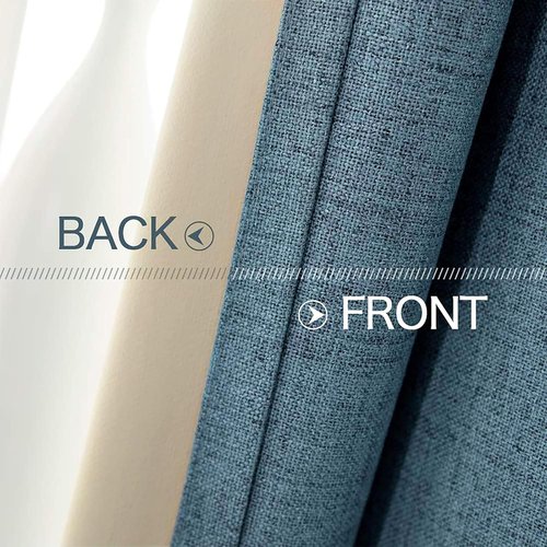 MIULEE Linen Blackout Curtains - 100% Room Darkening Thermal Insulated Grommet Panels | 42"x90" Dusty Blue (2 PCs)