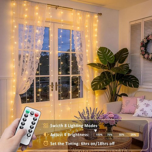 JMEXSUSS 200 LED Curtain Lights - Warm White Fairy Lights with Remote | 6.5ft x 6.5ft for Wedding Decor