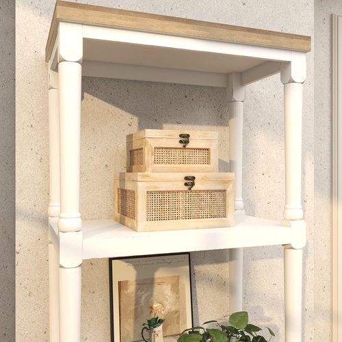 Deco 79 Wood Decorative Box Glass Top Decorative Keepsake Boxes with Rattan Side Panels and Bronze Hook Closures, Set of 2 Storage Boxes 9", 7"W, Light Brown