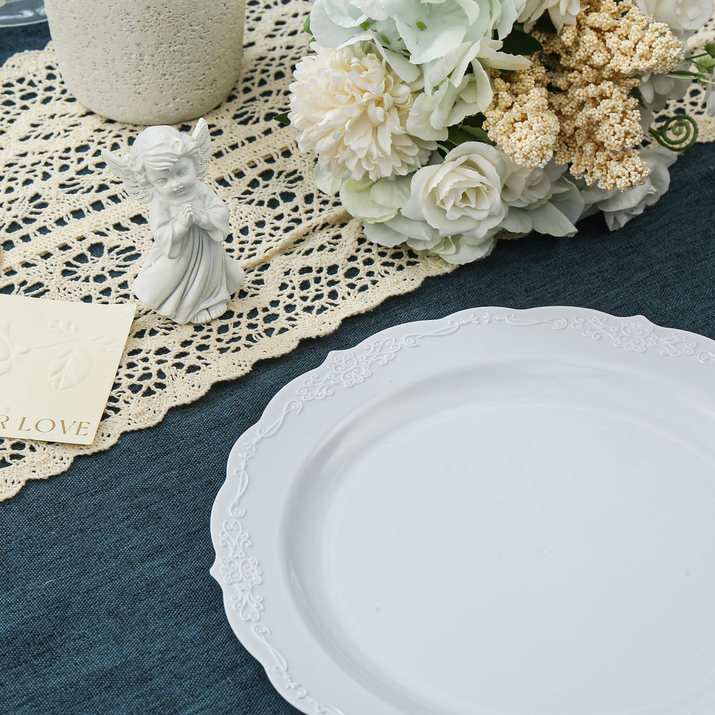 Upassion 100 Pieces White Plastic Plates - 10.25 inch White Dinner Disposable Plates - Premium Hard Disposable Dinner Plates - Party Supplies for Birthdays, Celebrations, Wedding and Events