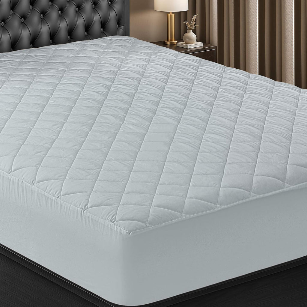 Utopia Bedding Quilted Twin Mattress Pad - Elastic Deep Pocket Protector | Machine Washable Light Grey