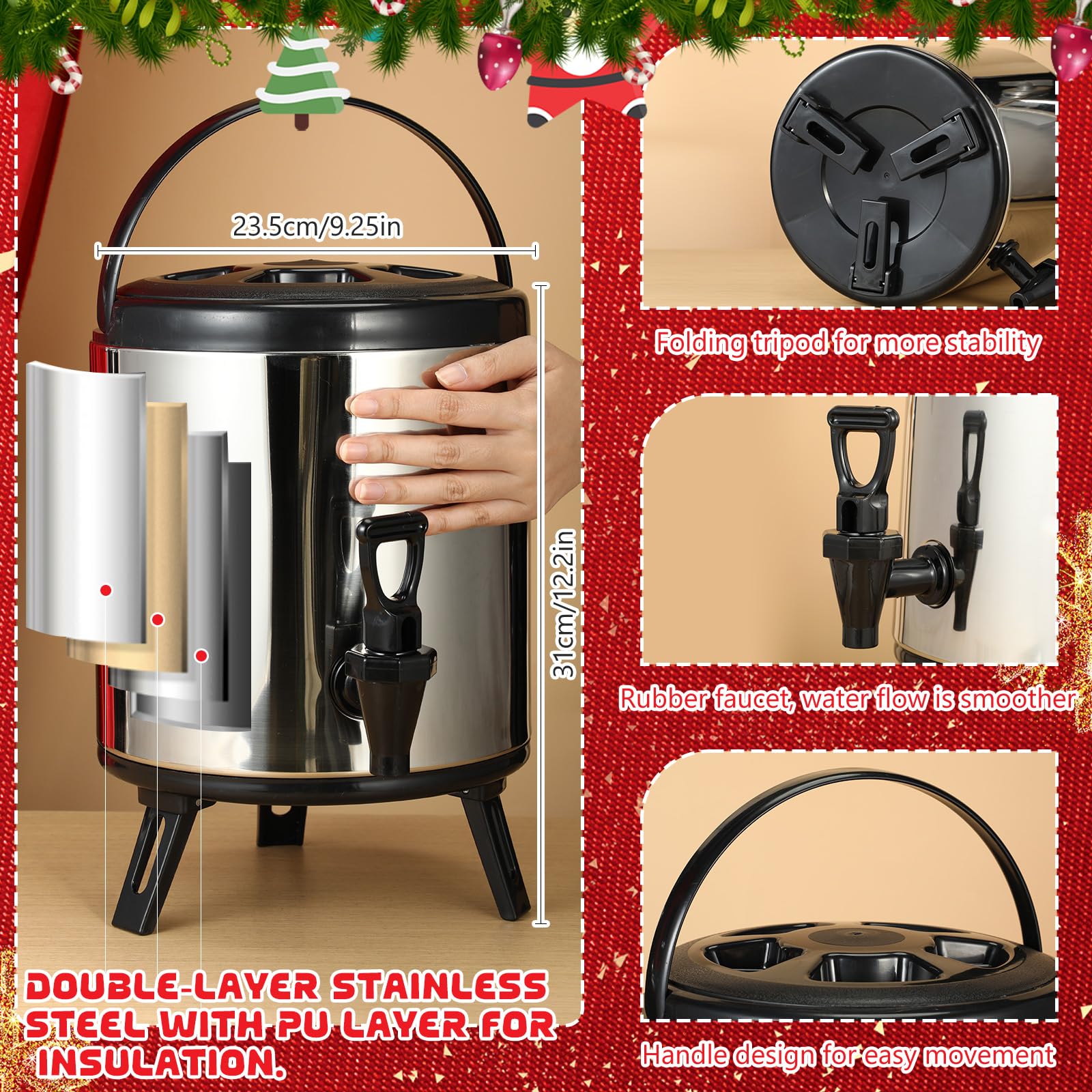 Sliner 103 Pcs Hot Chocolate Stand Bar Supplies Kit Include 1.3 Gallon Hot Cocoa Drink Dispenser, Banner Sign, Tablecloth, 100 Disposable Paper Cups with Lids for Christmas Winter Party(Multicolor)