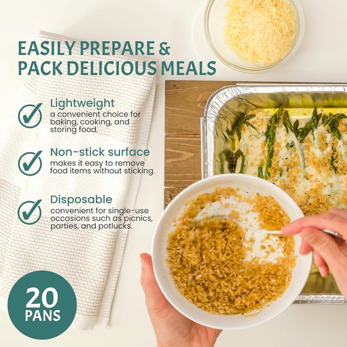 FUNSTITUTION Aluminum Foil Pans - 13x17 Disposable Baking Pans for Grilling, Cooking & Storing | 20 Pack