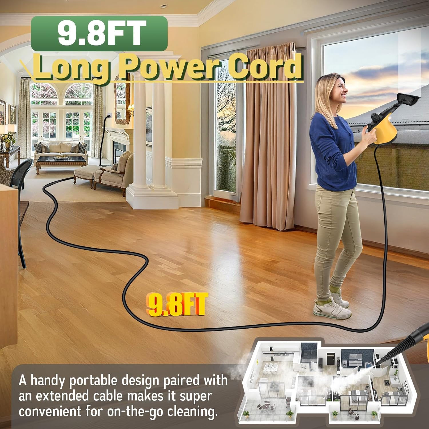 Pressurized Handheld Steam Cleaner for Home Deep Cleaning, Multi-Purpose Portable Steamer for Cleaning with 11 PCS Accessories for Dirt, Grease, Window, Car, Furniture, Bathroom, Couch, Tile and Grout