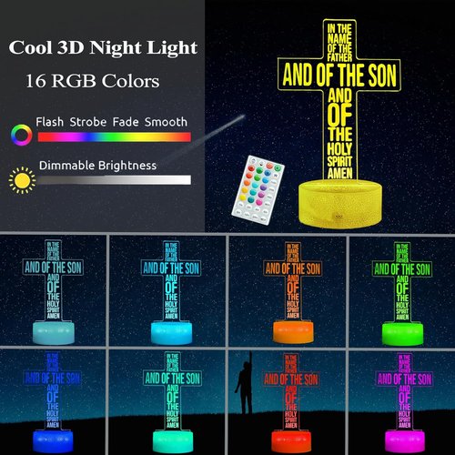 Cross 3D Night Light - Jesus Lamp with 16 Color Options, Remote Control & Timer | Perfect Gift for Christmas & Birthdays