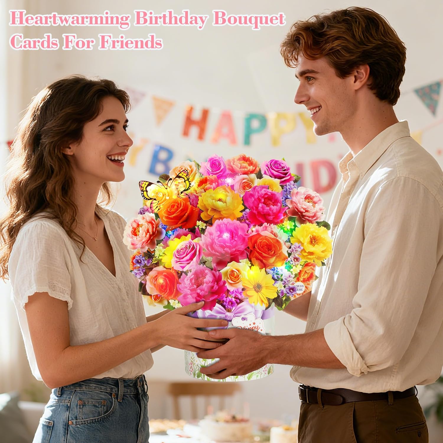 XTF2015 Birthday Cards - Musical & Light-Up Happy Birthday Card | 3D Peony & Butterfly Design
