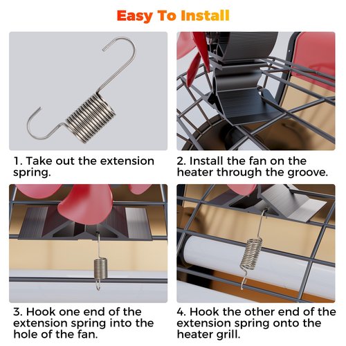 Easywave Wood Stove Fan Non Electric: Heat Powered Fireplace Fan with Slot & Spring Fixed on Propane Heater, Thermoelectric Thermal Fan for Wood Burning Stove/Pellet/Log Burner/Buddy Heater