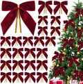 Tsorode Burgundy Velvet Bows - 24 Pcs Dark Red Christmas Tree Ornaments | Rustic Holiday Decor, 3.5 x 3.5 Inch