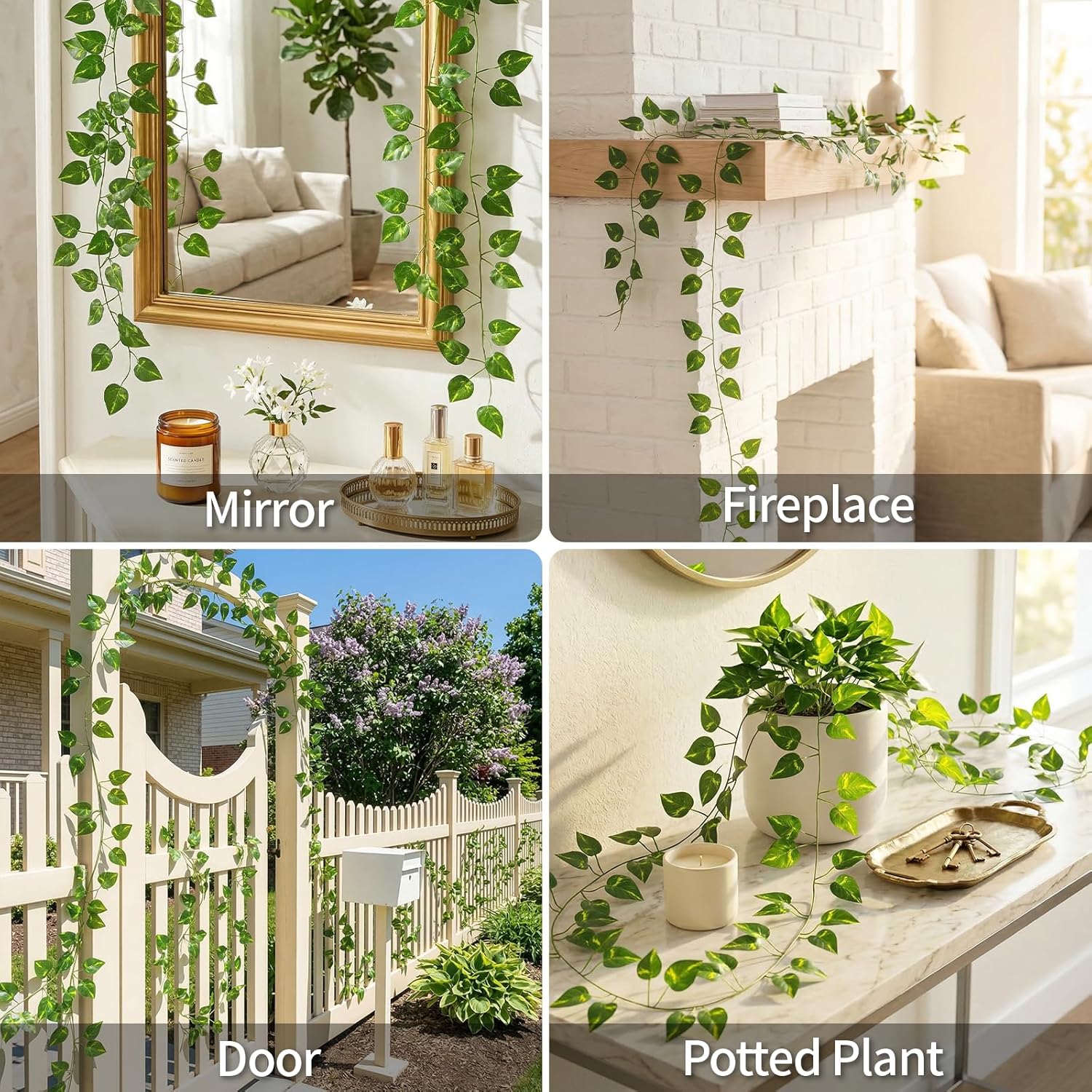Suddus Artificial Pothos Leaves | 33 Feet Faux Greenery Hanging Garland for Home & Garden Decor