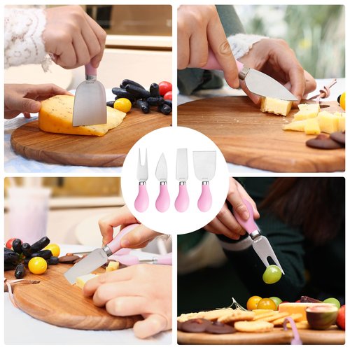 hecef 7pcs Cheese Board Set, Charcuterie Boards Set with Knives & Ceramic Bowls, Heart-shape Serving Board Set for Birthdays, Weddings, Feast, Housewarming(Pink)