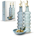 COOK WITH COLOR Glass Olive Oil Bottle Dispenser - 17oz Cruet Set for Oil & Vinegar - Elegant Blue Waves