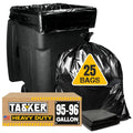 Tasker 95 Gallon Contractor Garbage Bags - 2 Mil Extra Heavy Duty Trash Bags - 96-100 Gallon Trash Can Liners, Industrial Trash Bags with Ties - 25 Count