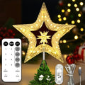 10" Christmas Tree Star Topper with Lights, Shatterproof Plastic Star Christmas Tree Topper Lighted for Christmas Tree Decorations, Warm Glow & USB Plug in