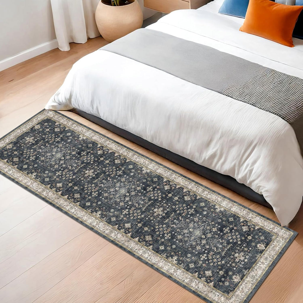 Skiennix Black Boho Runner Rug - Washable, Non-Slip, Soft & Stain Resistant | 2x6 ft for Hallway, Kitchen & Bedroom