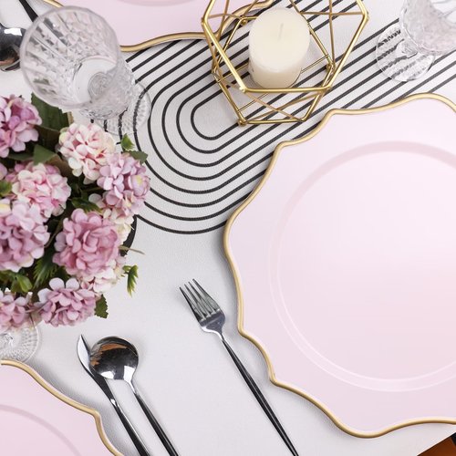 Omuriko Set of 12 Pink Chargers for Dinner Plates, 13 Inch Scalloped Plastic Decorative Table Charge Service Plates for Wedding, Holiday, Thanksgivng, Christmas
