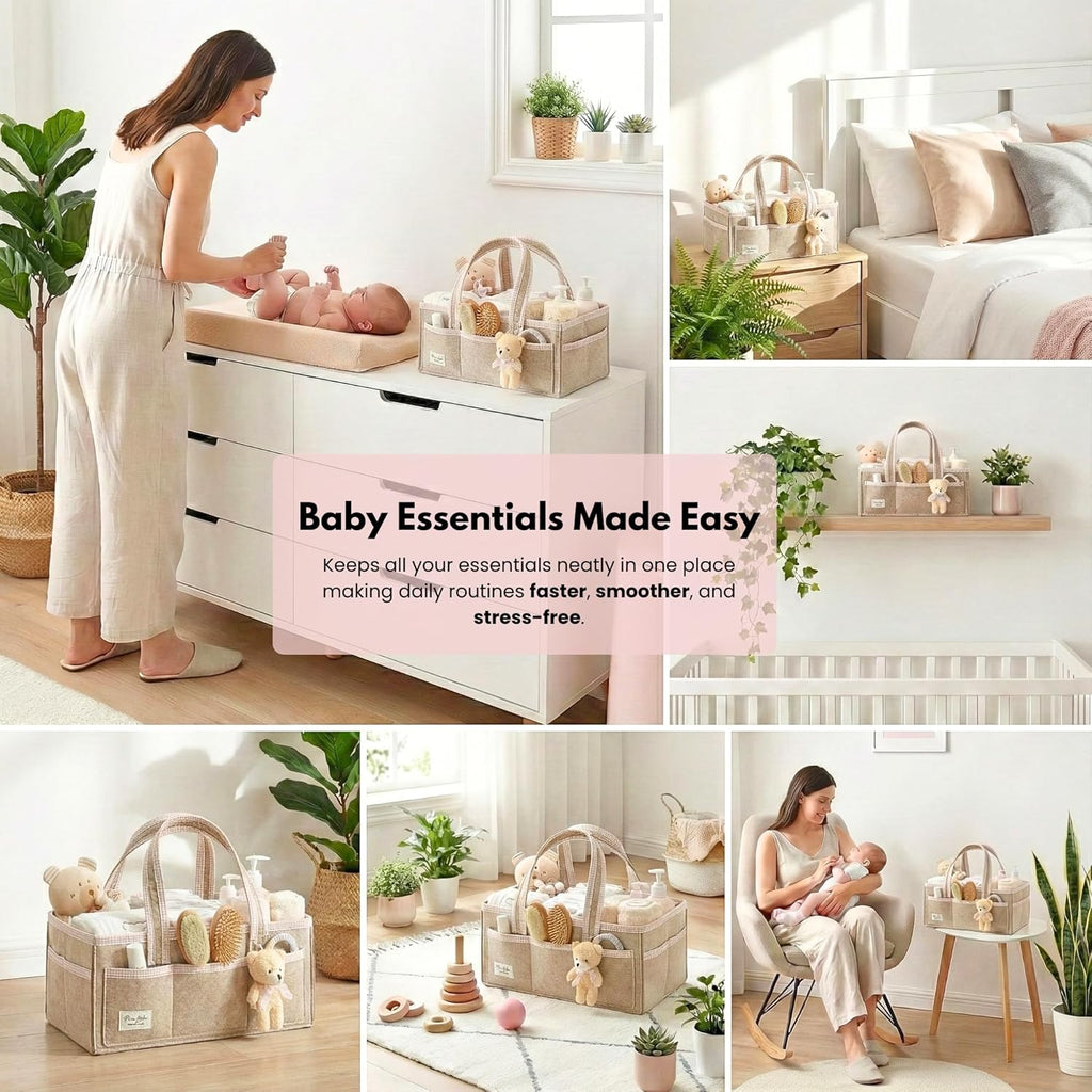 PeraBella Baby Diaper Caddy Organizer - XL Portable Felt Storage Bin for Nursery Essentials | Ideal Baby Shower Gift