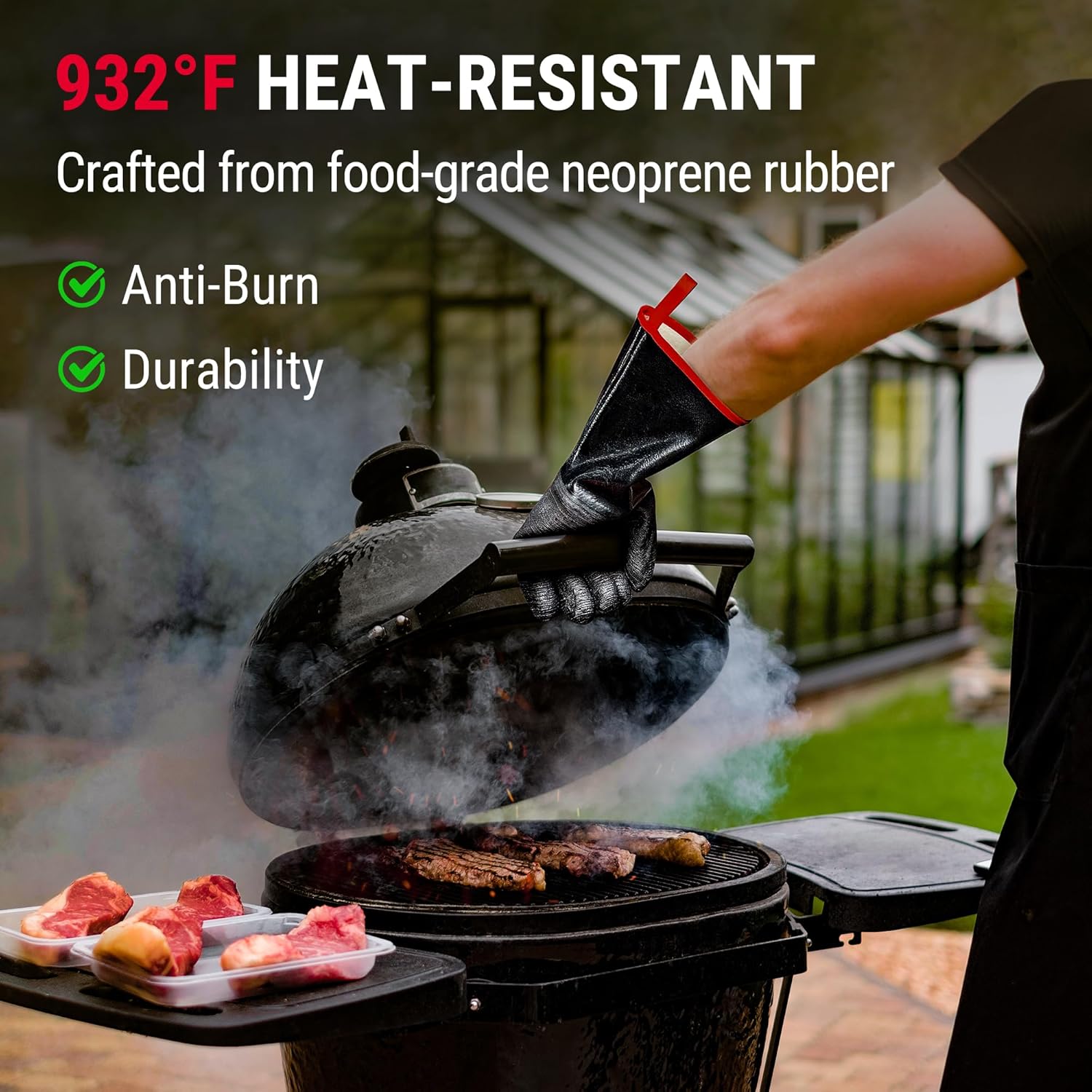 TempPro BBQ Gloves - 932°F Heat Resistant, Waterproof & Slip-Resistant Neoprene | 14" Oven Mitts for Grilling & Smoking