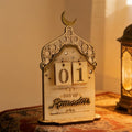 FESTGLOX Ramadan Countdown Calendar Wooden, Eid Decoration for Home, Ramadan Day Counter for Mubarak Desk Decor, Office Tabletop Centerpiece, Islamic Tabletop Mosque Design Display with Crescent Moon