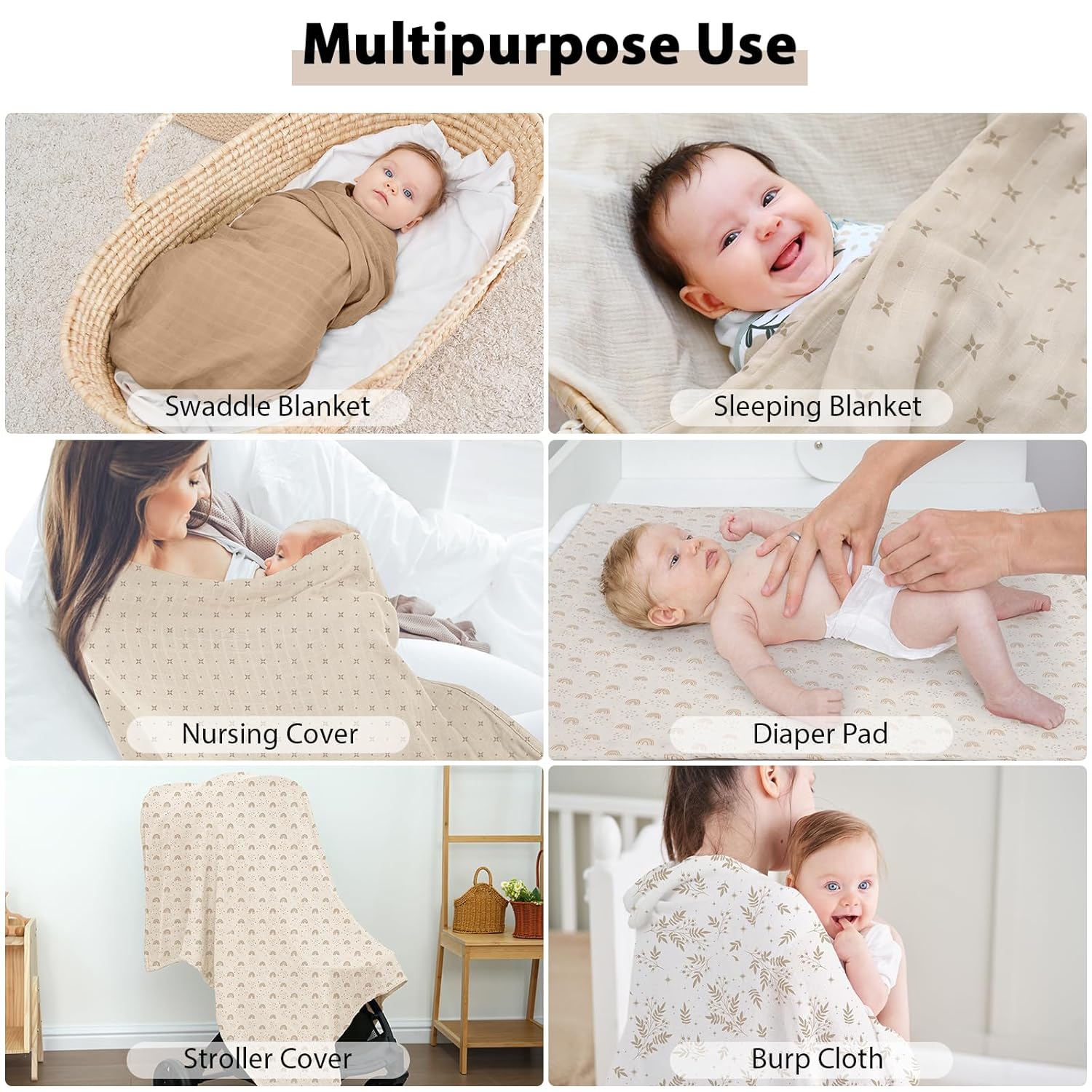 Yoofoss Muslin Swaddle Blankets - Organic 47 x 47 Inches Baby Receiving Blanket | Soft & Breathable for Newborns